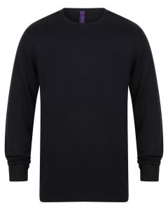  Henbury Crew Neck Jumper – Soft Cotton-Rich Knitwear, Semi Fashion Neck Detail, 1x1 Rib and Cuff