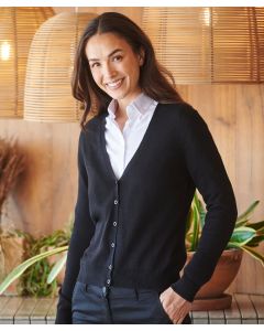 Henbury Women's V-Neck Cardigan – Soft Touch Knitwear, Slim Fit, Self-Coloured Pearlised Buttons, Set In Sleeves