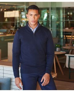 Henbury Long Sleeved Men’s Jumper – Quarter Zip, Semi Fitted, Pull-On, Rib Neck, Hem & Cuffs