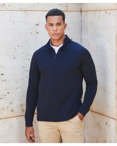 Henbury Men's 1/4 Zip Top with Wicking Finish – Needle-Out Face With Inner Fleece, Raglan Sleeves, Side Pockets
