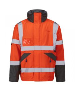 Leo Workwear BICKINGTON EcoViz 4K Fleece Lined Bomber Jacket – Orange, Long Sleeves, Hooded Collar, Zip Front with Storm Flap, Pockets
