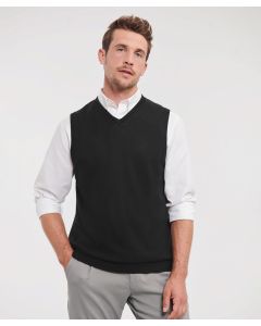 Russell Collection V-Neck Sleeveless Knitted Sweater – Cotton with the Softness, Warmth and Stain Resistance of Acrylic