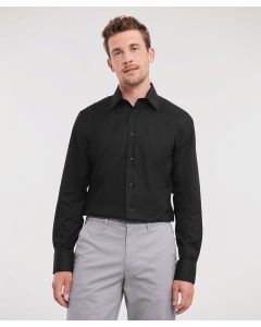 Russell Collection Long-Sleeved Easy-Care Tailored Oxford Shirt – 70/30 Polycotton, Curved Hem, Adjustable Cuffs