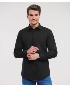 Russell Collection Long-Sleeve Polycotton Easy-Care Fitted Poplin Shirt – Classic Corporate Wear, Rounded Edge