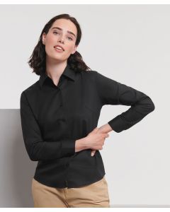 Russell Collection Women’s Long Sleeve Easycare Oxford Shirt – 2 Button Collar Stand with Classic Shaped Collar, Darts at Bust Line