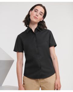 Russell Collection Women’s Short-Sleeve Oxford Shirt – Easy-Care, Polycotton, Inclusive Sizes, 2 Button Collar Stand
