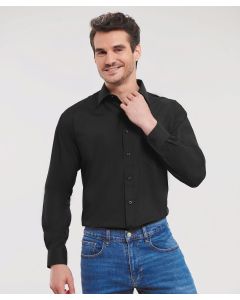 Russell Collection Long Sleeve Polycotton Easycare Poplin Shirt – Classic Style Boned Collar, Rounded 2 Button Adjustable Cuff 