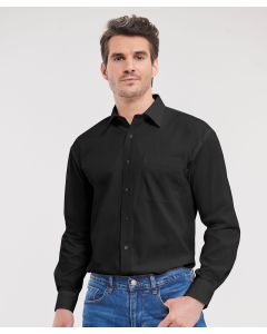 Russell Collection Long-Sleeve Pure Cotton Easy-Care Poplin Shirt – Adjustable Cuff plus Single Button on Cuff Gauntlet