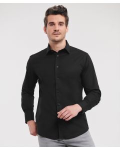Russell Collection Long Sleeve Easycare Fitted Shirt – Everyday Elegance, Classic Style Boned Collar, Rounded 2 Button Adjustable Cuff