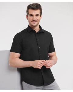 Russell Collection Short Sleeve Easycare Fitted Shirt – Modern Comfort and Timeless Style, Semi Cut-Away Collar with Single Button