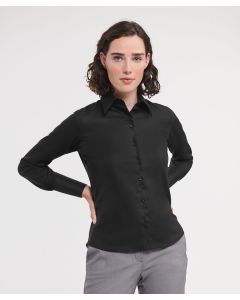 Russell Europe Women's Long-Sleeve Ultimate Non-Iron Shirt – Stylish and Relaxed Long Edged Collar, Fashionable Twin Button Fastening