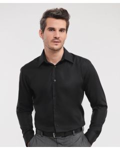 Russell Collection Long-Sleeve Tailored Ultimate Non-Iron Shirt – 100 % Cotton, Micro Twill, Semi- Cut Away Boned Collar