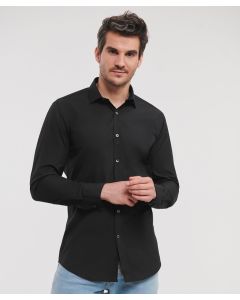Russell Collection Long Sleeve Ultimate Stretch Shirt – Durable Fabric, Fitted Fit, Short Leaf, Semi Cutaway Collar, Narrow Placket