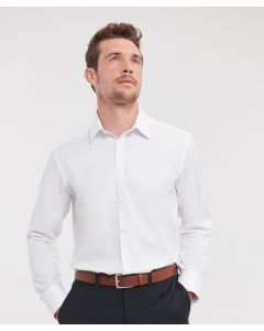 Russell Collection Long Sleeve Herringbone Shirt – Refined Elegance for Everyday Wear, Classic Retail Fabric, Easy Care