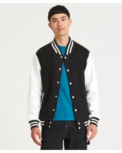 AWDis Just Hoods Varsity Cotton Jacket - Contrast Sleeves, Taped Back Neck