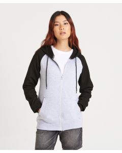 AWDis Just Hoods Baseball Zoodie - Contrast Sleeves, Brushed Fleece
