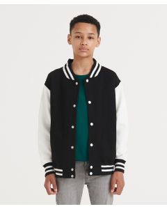 AWDis Just Hoods Kids Varsity Cotton Jacket - Contrast Sleeves, Knitted Collar