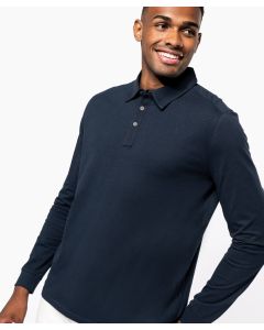 Kariban Jersey Knit Long Sleeve Polo Shirt — Placket with 3 Metal Buttons, Shoulder Yoke, Ribbed Cuffs, Twin-Needle Finish at Hem