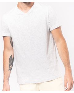 Kariban Men's Short-Sleeved T-shirt – V-Neck with Tape, Enzyme Washed Cotton, Slim Fit, Twin-Needle Finish