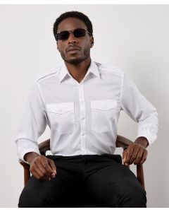 Kustom Kit Pilot Shirt Long Sleeved - Formal Cotton Blend Workwear Shirt, Two Chest Pockets, Button Down Flaps