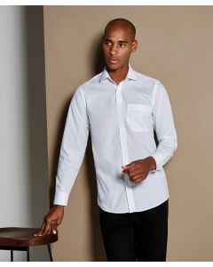 Kustom Kit Long Sleeved Poplin Shirt – Tailored Fit, Front Button Placket, Shirttail Hem, Point Collar, 1-Button Cuff