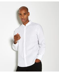 Kustom Kit Mandarin Collar Shirt – Tailored Fit, Long Sleeves, Concealed Front Pocket, Rounded Hem