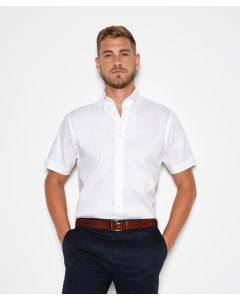 Kustom Kit Short-Sleeved Men’s Oxford Shirt – Tailored Fit, Button-Down Collar, Back Yoke, Shirttail Hem, Spare Buttons