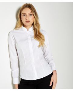 Kustom Kit Women's Mandarin Collar Shirt – Long Sleeved, Tailored Fit, Easy Iron, Concealed Placket, Rounded Hem