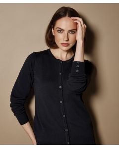 Kustom Kit Women’s Arundel Crew Neck Cardigan – Classic Fit, 12 Gauge Knit, Long Sleeve, Button Cuffs
