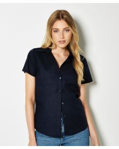 Kustom Kit Women's Workplace Oxford Blouse – Tailored Fit, Short Sleeved, Fused Collar with Button-Down Placket, Shirttail Hem