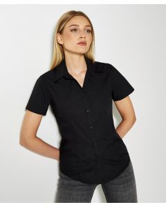 Kustom Kit Women's Workforce Blouse – Classic Fit, Point Collar, Short Sleeves, Front Button Placket, Shirttail Hem, Optional Pocket