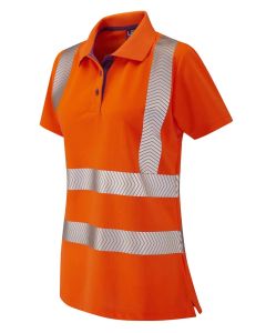 Leo Workwear PIPPACOTT Leo EcoViz Performance+ Women’s Polo Shirt - Segmented Chevron Reflective Tape, Split Hem Design