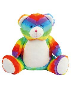 Mumbles Zippie Rainbow Bear - Plush Teddy with Zip Access, Embroidery Ready Soft Toy, Removable Filling, Custom Print