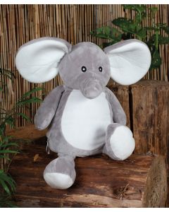 Mumbles Zippie Elephant - Plush Toy with Zip Access, Embroidery Friendly, Soft Stuffed Animal, Customisable Gift Teddy