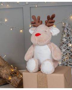 Mumbles Zippie Reindeer - Plush Toy with Zip Access, Embroidery Friendly Stuffed Animal, Personalised Gift Soft Reindeer Toy