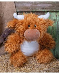 Mumbles Zippie Highland Cow - Soft Plush Toy, Personalised Teddy with Zip Access, Embroidery & Sublimation Friendly Gift