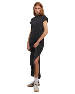 New Morning Studios Women’s Long Extended Shoulder Dress - Maxi Dress, Loose Straight Fit with Side Slits & Ribbed Crew Neck