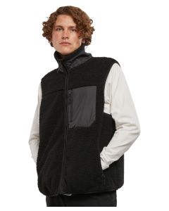 New Morning Studios Bonded Sherpa Vest - Full Zip, Unisex, Fleece Gilet with Zipped Pockets and Stand Collar