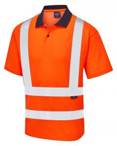 Leo Workwear CROYDE EcoViz Comfort Polo Shirt – Hi-Vis, Breathable, Stretchable, Short Sleeves, Contrast Collar, Longer Braces