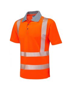 Leo Workwear WOOLACOMBE EcoViz Performance+ Polo Shirt – Hi-Vis, Contrast Collar, Short Sleeves, Split Hem, 3-Button