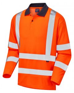 Leo Workwear SWIMBRIDGE EcoViz Comfortable Polo Shirt – Hi-Vis, Contrast Collar, Long Sleeves, Split Hem, 2-Button