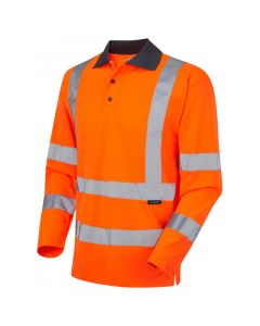 Leo Workwear WOOLSERY EcoViz Performance Sleeved Polo Shirt – Hi-Vis, Contrast Collar, Longer Braces, Split Hem, 3-Button