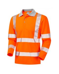 Leo Workwear BARRICANE EcoViz Performance+ Sleeved Polo Shirt – Hi-Vis, Contrast Collar, Split Hem, 3-Button, Mesh Underarms