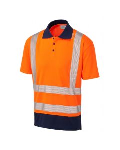 Leo Workwear MORTEHOE EcoViz Performance+ Dual Colour Polo Shirt – Hi-Vis, Split Hem, Short Sleeves, 3-Button