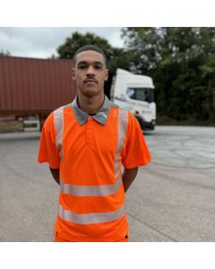 Leo Workwear TRIMSTONE EcoViz High Performance Polo Shirt – Hi-Vis, Breathable, Short Sleeves, Split Hem, EcoMade
