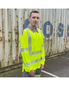 Leo Workwear GEORGEHAM EcoViz COOLMAX Performance Sleeved Polo Shirt – Hi-Vis, Split Hem, Contrast Collar, 3-Button
