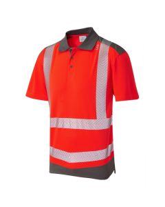Leo Workwear PEPPERCOMBE EcoViz Performance+ Dual Colour Polo Shirt – Hi-Vis, Split Hem, Short Sleeves, 3-Button