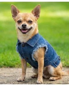 Portman & Pooch Dog’s Denim Jacket – Stretch Denim Pet Jacket, Snap Fastening Design, Harness-Compatible Fit, Raw-edge sleeve finish
