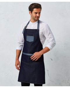  Premier Domain Contrast Denim Bib Apron – Reversible, One Size, Centre Pocket