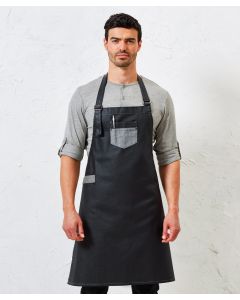 Premier Division Waxed-Look Denim Bib Apron – Faux Leather Details, Adjustable Suspenders, Coated, Water Repellent